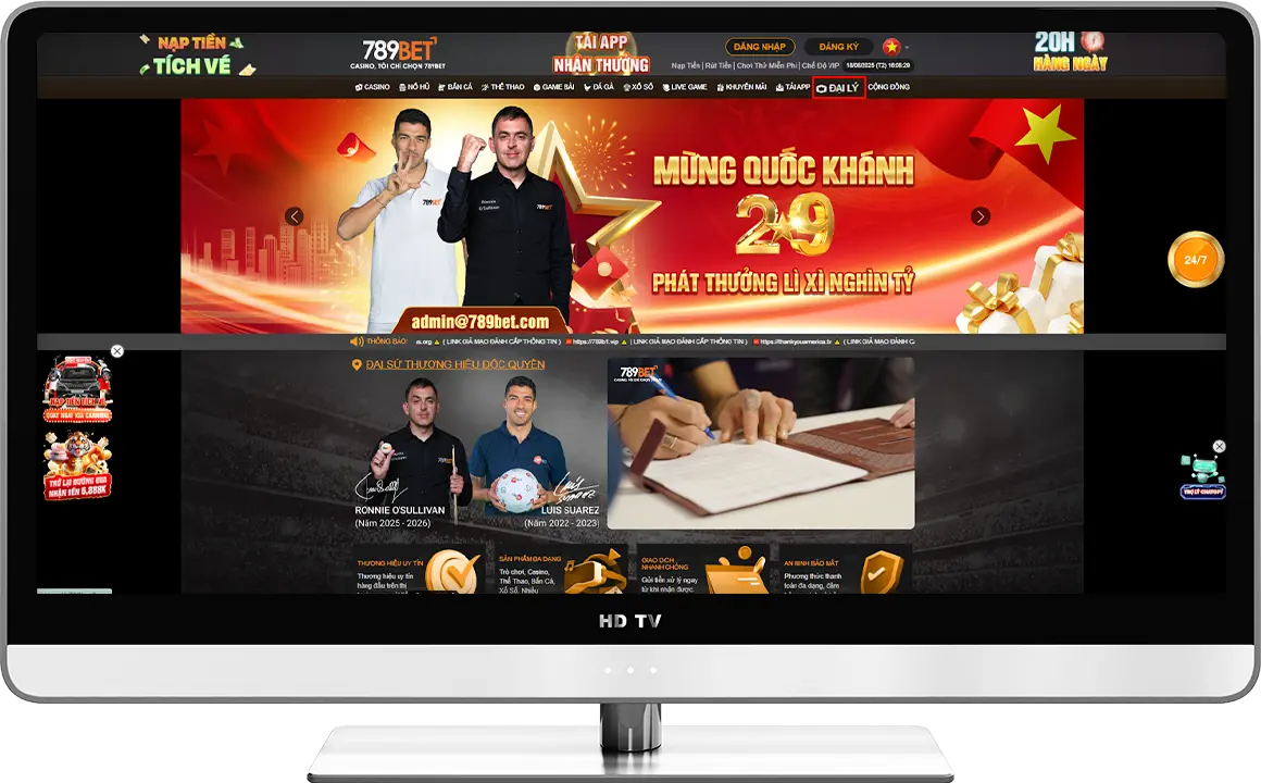 Bước 1: Tại trang chủ 789BET chọn "đại lý"